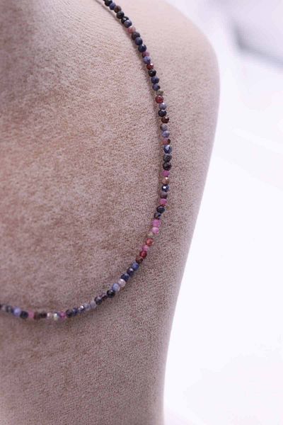 MYTAKIAĞACIMFH Sapphire Stone and Ruby Stone Natural Stone Necklace Bracelet Set Faceted Cut 2-3mm