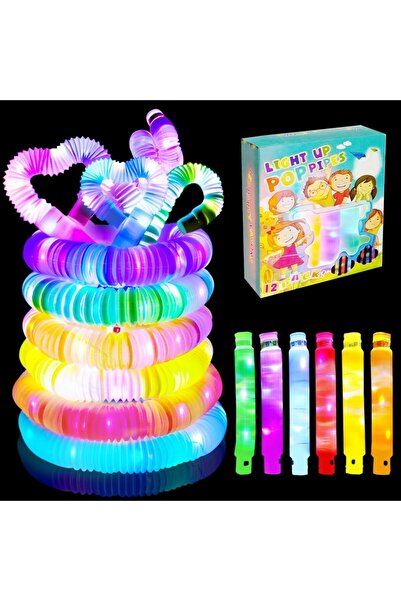 AWH عبوة من ١٢ أنبوبًا مضيءً LED، وعصي مضيئة، وأنابيب مطاطية ملونة، وحقائب حف...