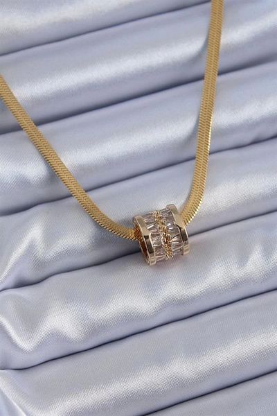 Clariss 316L الصلب الذهب اللون سلسلة الإيطالية نموذج الزركون حجر قلادة المرأة