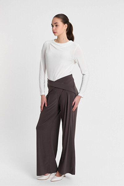 Laranor Екру на плечі з деталями у вигляді складок, блуза з велосипедним коміром, денна та вечірня елегантність 25l8010