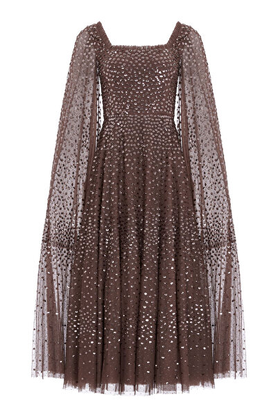 Needle & Thread Scatter Dot Kloş Kollu Ankle Elbise - Kahverengi