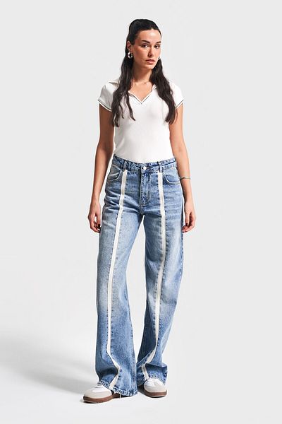 its basic Blugi de damă cu picior lat 100% bumbac denim cu dungi în față 4S5-32