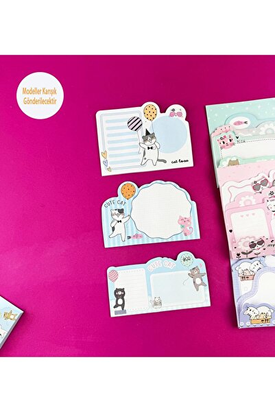 Gift Moda 3'lü Sevimli Kedi Tasarımlı Post-it