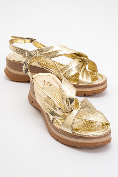 Zeynep Sıradağlı Hakiki Deri Seonard Kalın Tabanlı Rahat Sandalet Dore