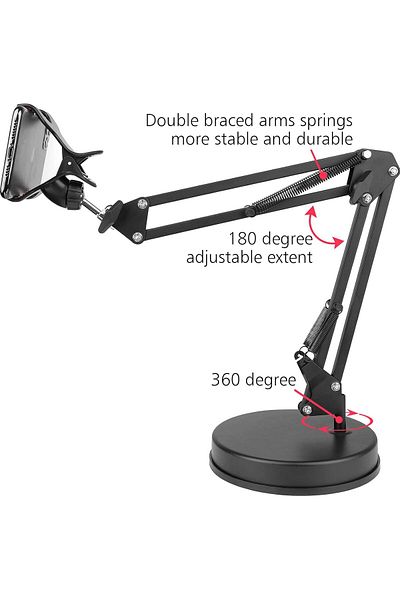 AWH Overhead Phone Video Stand, Adjustable 360° Mount, Desktop Articulating Arm for Phones & Tablets