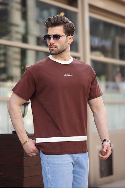 Madmext Ανδρικό T-shirt Bitter Brown με στάμπα 100% βαμβάκι E7135