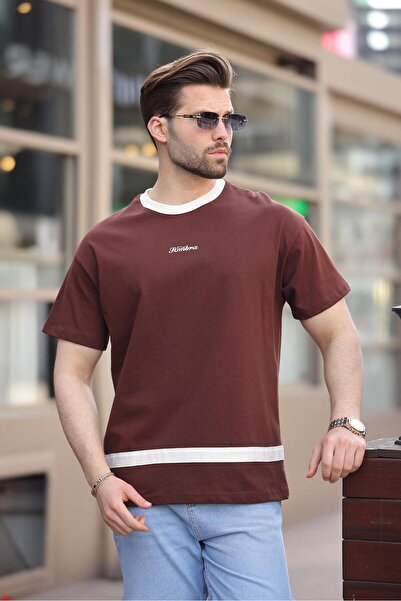 Madmext Ανδρικό T-shirt Bitter Brown με στάμπα 100% βαμβάκι E7135
