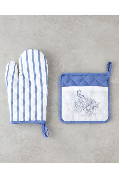 English Home Edenic Polyester 2-Piece Kitchen Set 17X30 Cm+20X20 cm White - Navy Blue