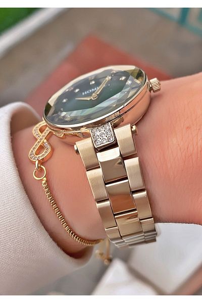 Homies Brand Gold Color Waterproof Women's Wristwatch - With Bracelet Gift