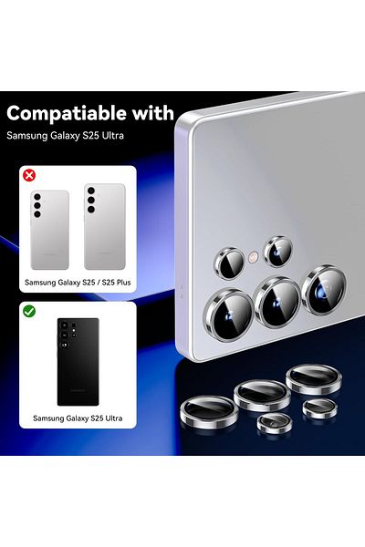 AWH Camera Protection for Samsung Galaxy S25 Ultra, 9H Hardness, Military Grade (Silver)