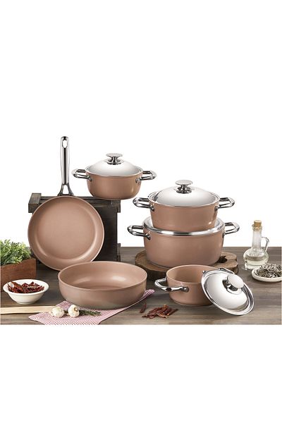 SAFLON Ceramic Cookware Set, Consisting Of 10 Pieces. Pink