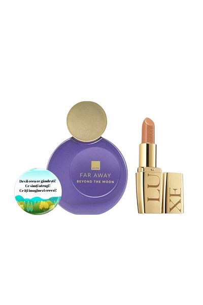 AVON Set Far Away Beyond The Moon + Ruj Luxe Nude + Insigna