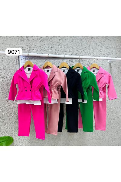 TAYFAKİDS Girl's Suit 3-Piece Combined Jacket T-Shirt