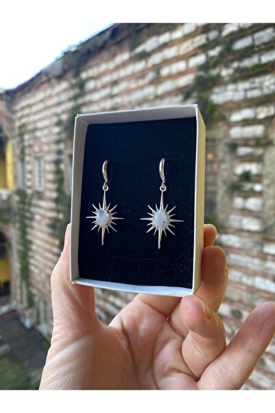 By Atölye Doğal Ay Taşı 925 Ayar Kuzeyyıldızı Gümüş Küpe