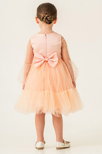 Eray Kids Kız Çocuk Abiye Elbise Mat Saten Incili Fiyonk Detaylı 4-7 Yaş