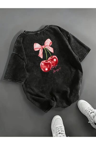 Touz Moda Vintage μπλουζάκι με στάμπα με κεράσι με στάμπα στην πλάτη