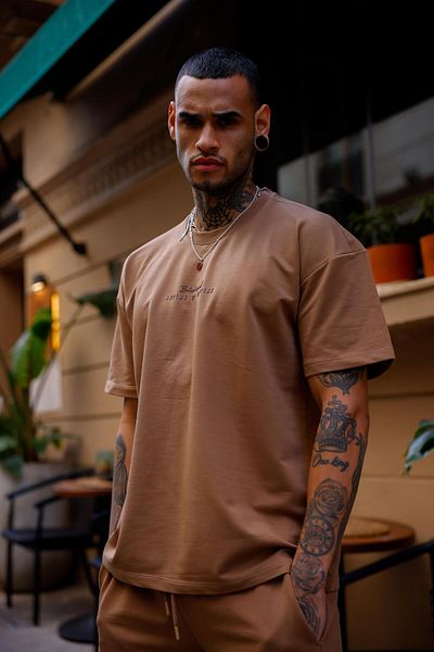 Pobudo Tan Color Crew Neck Shorts T-Shirt Set