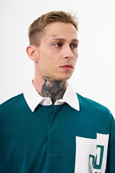 Machinist Ανδρικό μπλουζάκι με λαιμόκοψη Polo Oversize - Petrol Green, Contrast Pocket