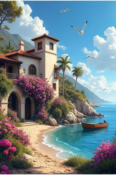 pixartsanat House with a View - Pixart Art Diamond Mosaic Painting 40X60