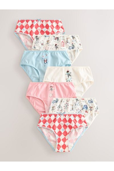 Next Baby 100% Cotton Multicolored Patterned Girl 7-Piece Panties Set