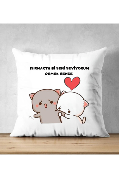 Genel Markalar Isırmakta Bi Seni Seviyorum Demek Bence Yazılı Hediyelik Yastık