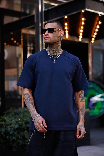 Pobudo Navy Blue Color Half Sleeve Oversize T-Shirt