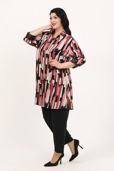 By Alba Collection Women's Lilac Patterned Cotton Viscose Large Size Tunic