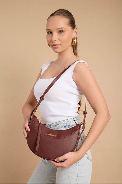 Garbalia Santorini Women's Oval Claret Red Shoulder Bag with Zipper Lock and Adjustable Strap Pocket Compartment