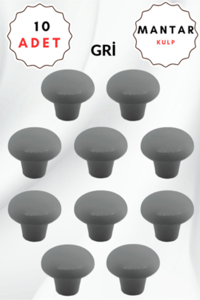 ALPAKS Mantar Plastik Düğme Gri Yuvarlak Mobilya Çekmece Düğme Kulp 10'lu Pak...