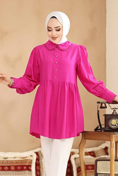Neva Style Baby Collar Fuchsia Hijab Tunic 40691fu