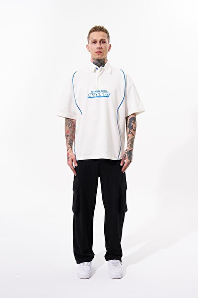 Machinist Ανδρικό μπλουζάκι Polo Neck Oversize - Contrast Piping, Ecru