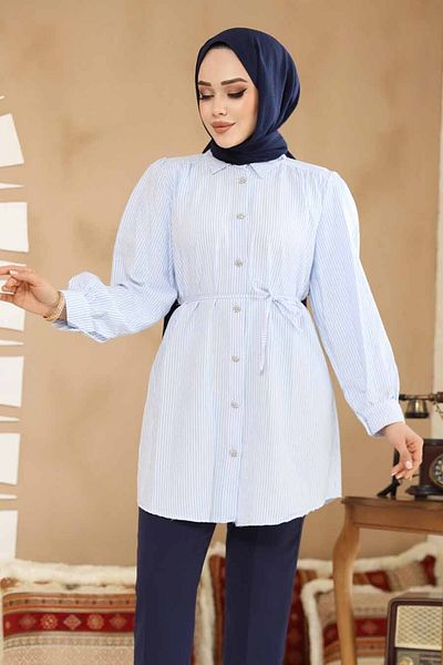 Neva Style Tunica Hijab Albastru Baby cu nasturi 42421BM
