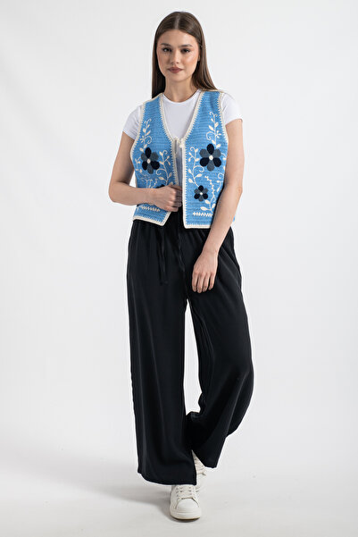 Hatun Atila Vestă acrilic pentru femei Hatunatila cu modele florale Baby Blue - 5155