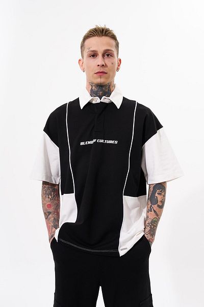Machinist Ανδρικό μπλουζάκι Polo - Piping and Contrast Print, Μαύρο εκρού
