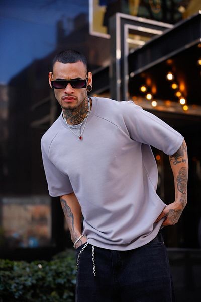 Pobudo Gray Color Half Sleeve Oversize T-Shirt