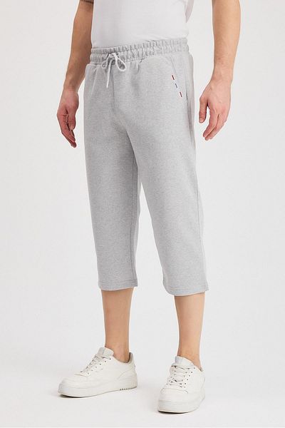 COMEOR Men's Gray Bermuda Knee Length Capri Long Shorts with Side Pockets and Adjustable Elastic Waist