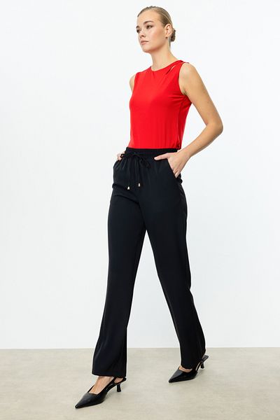 Ekol Black Wide Leg Crepe Trousers