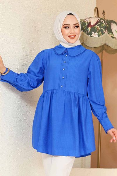 Neva Style Baby Collar Sax Blue Hijab Tunic 40691Sx
