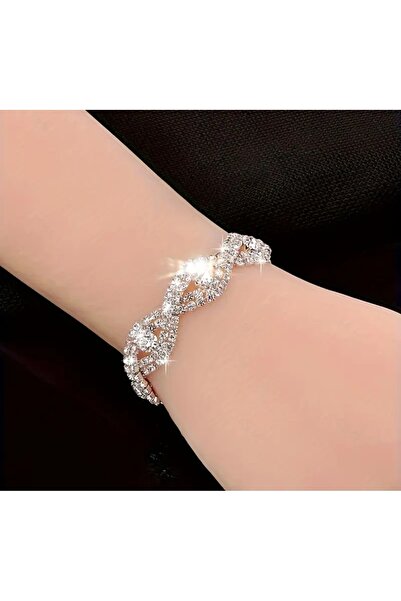 stainless steell VİP lüks taşlı yapay elmas malzemeli parlak örgü bileklik