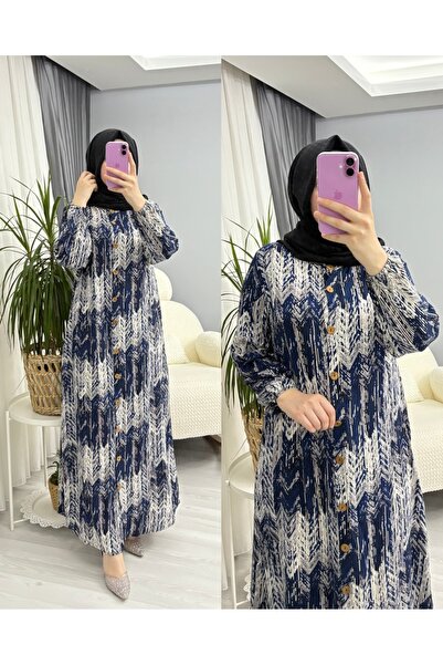 suphan tekstil Γυναικείο φόρεμα από βισκόζη με κουμπιά στο μέσο