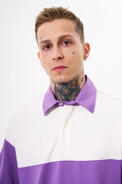 Machinist Men's Be Yourself Polo Collar Oversize Purple T-shirt