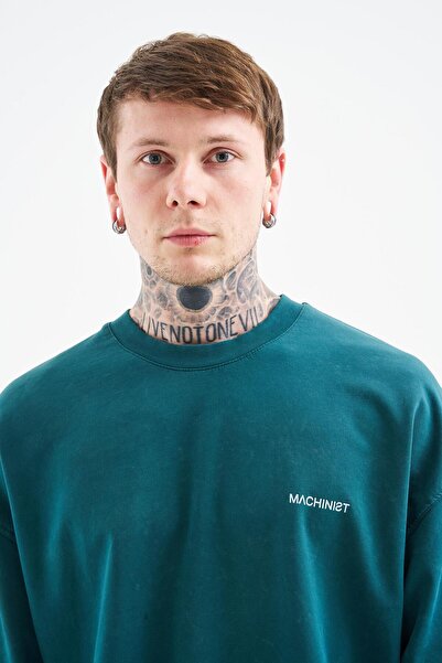 Machinist Unisex Oversize Πλενόμενο Πολυτελές Βασικό T-Shirt Oil Green Cloudy