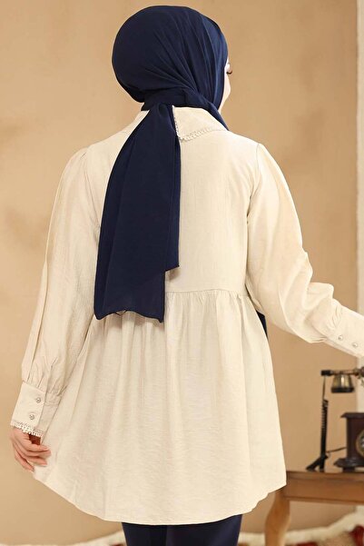 Neva Style Baby Collar Beige Hijab Tunic 40691BEJ