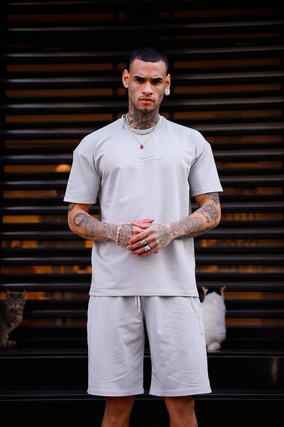 Pobudo Stone Color Crew Neck Shorts T-Shirt Set