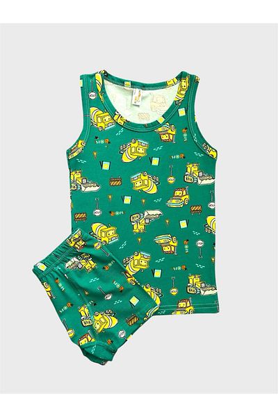 elmas kids Set boxer pentru băiat, din bumbac, verde, pentru vehicule de inginerie