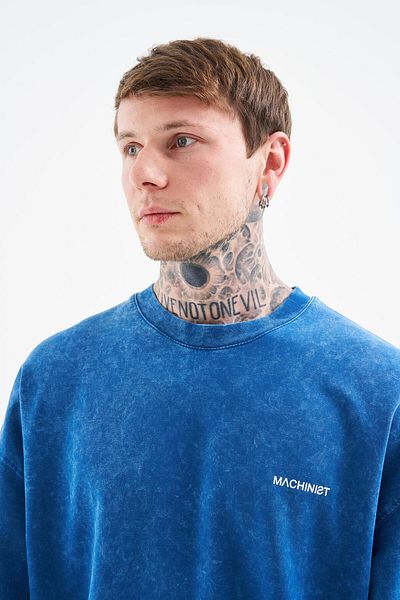 Machinist Unisex Luxury Basic Washable Oversize Indigo Spotted T-Shirt