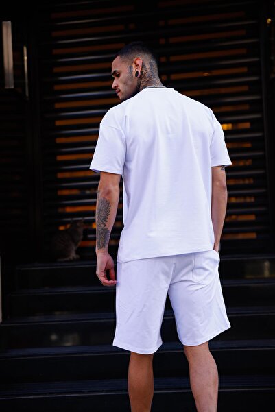 Pobudo White Color Crew Neck Shorts T-Shirt Set