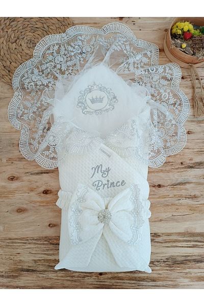 Tomuycuk Unisex Baby Outer Swaddle Blanket - Special Crown with Lace and Hospital Exit Gift