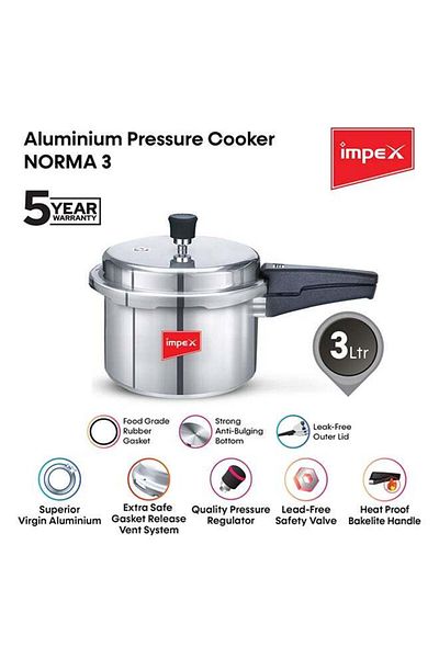 İMPEX PRESSULE COOKER 3LTR CAPACITY -OUTER LID  MADE IN INDIA - ALUMINIUM, GRVS SAFETY,ERGONOMIC HANDLE