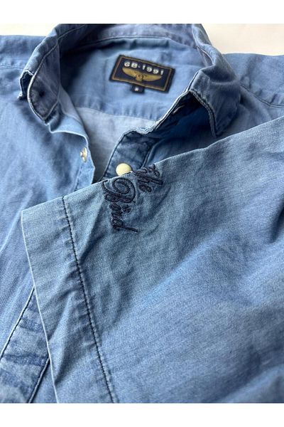 GULF BIRD cămașă din denim cu mânecă scurtă din bumbac pur